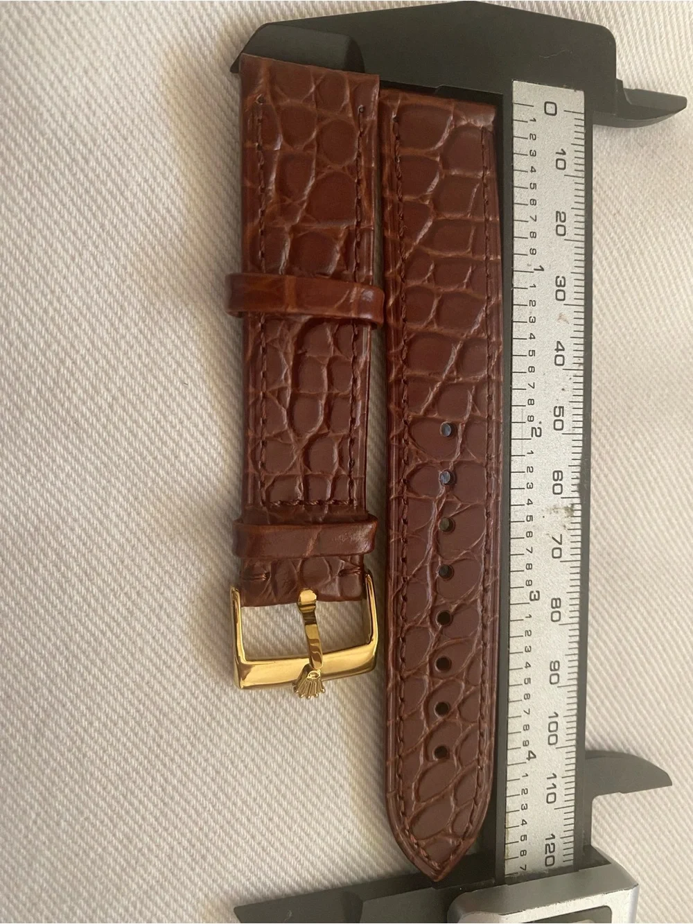 Rolex Brown Crocodile-Embossed Leather Strap Gold Plated Buckle 19mm Pre-Owned